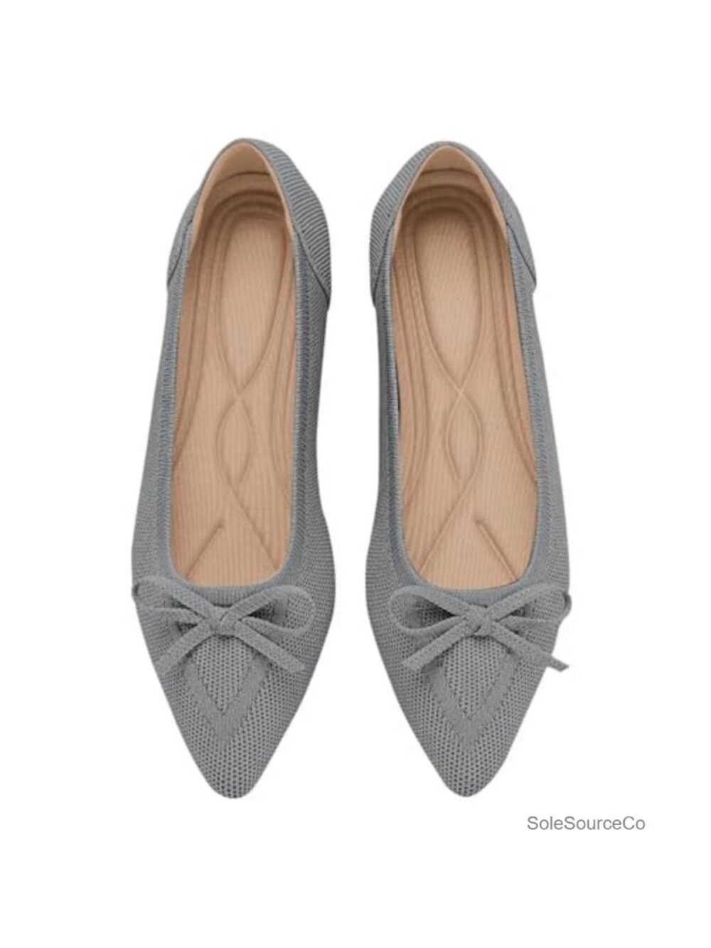 TINGRISE Women's Pointed Toe Bow Knit Ballet Flats Slip On